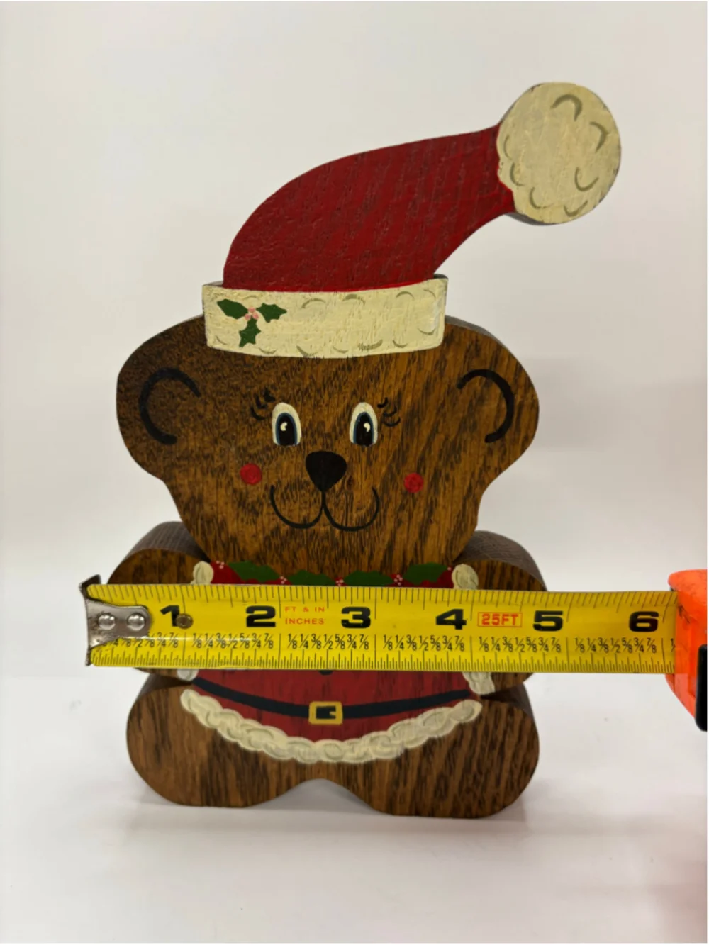 Holiday Decor Wooden Bear Figurine Brown Red